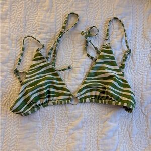Dippin' Daisy's Green and White Zebra Stripe Triangle Bikini Top